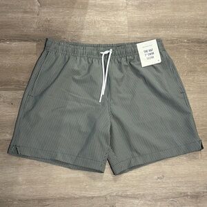 Abercrombie & Fitch Men's Olive Green Stripe Pull-On Seersucker Swim Trunk